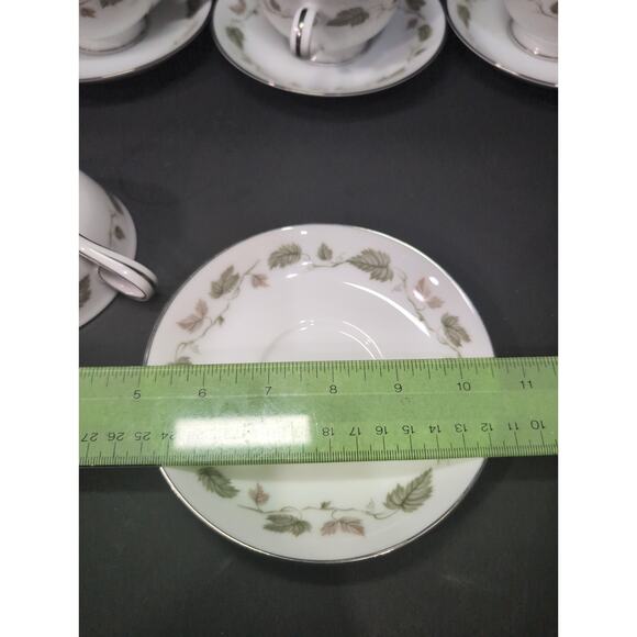 Noritake China Cup & Saucer Set, Vineyard Design, Brown & Green Leaves, Set of 4 - Picture 8 of 10